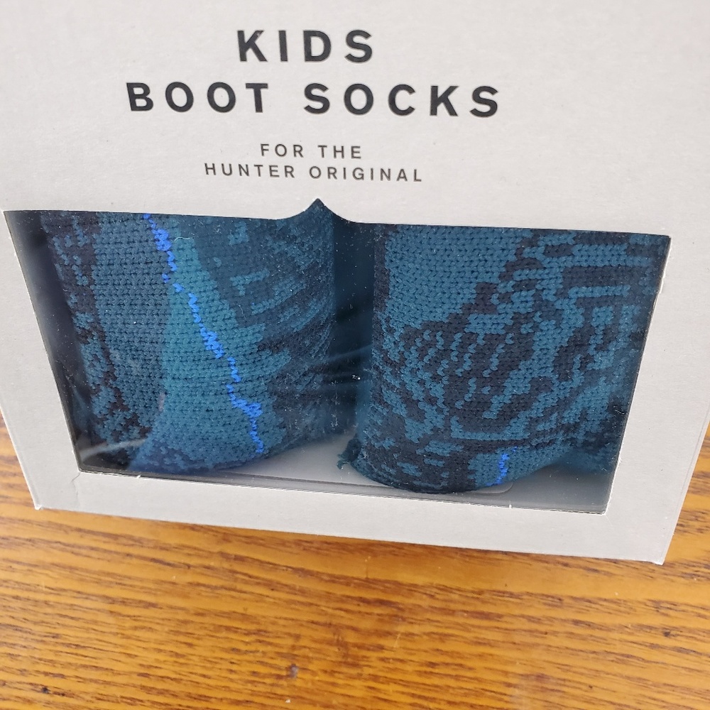 Hunter Kids Boot Socks XL Cuff Green Blue